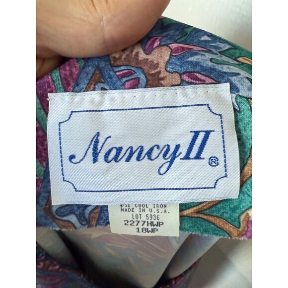 Vintage 70's Nancy II Blue Purple Floral Belted House Dress Sz 18 - Picture 4 of 14